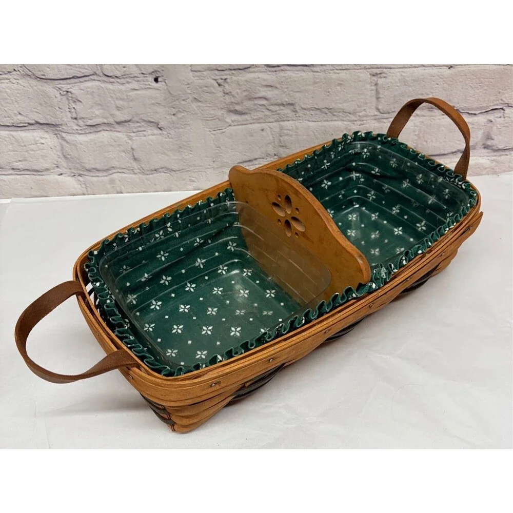 Vtg 1994 Longaberger Basket Leather Handles Liner Wood Divider Protectors 15x8